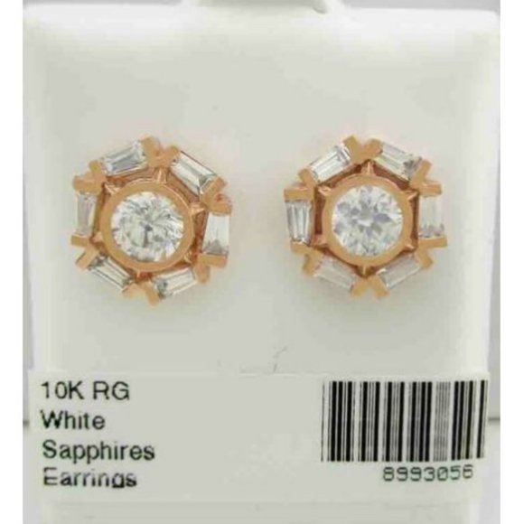 Created White Sapphires 2.90 Cts Stud Earrings 10k Rose Gold